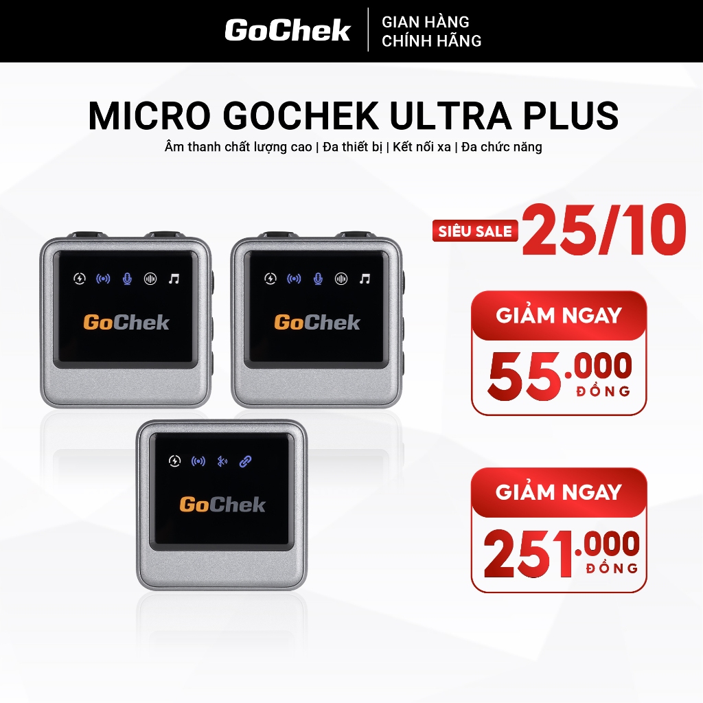 Thiết bị thu âm chuyên nghiệp Gochek tích hợp sử dụng đa thiết bị đa chức năng, Mic thu âm không dây Gochek Ultra Plus