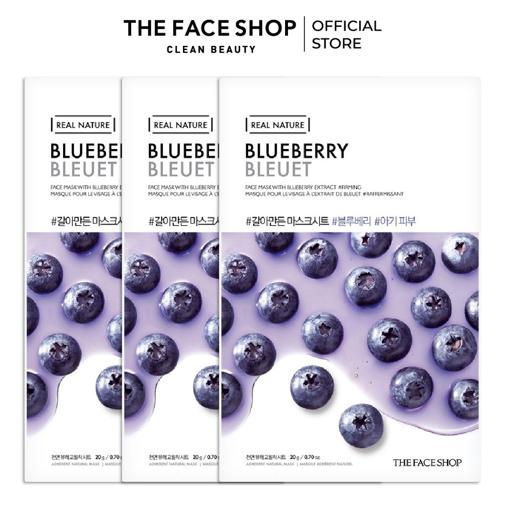 Set 3 Mặt Nạ Giấy Cải Thiện Độ Đàn Hồi THE FACE SHOP Real Nature Blueberry Face Mask 20g