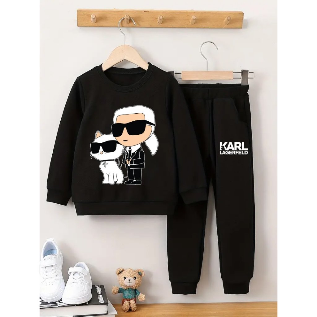 Set bộ nỉ da cá ông già Karl đen cho bé trai bé gái