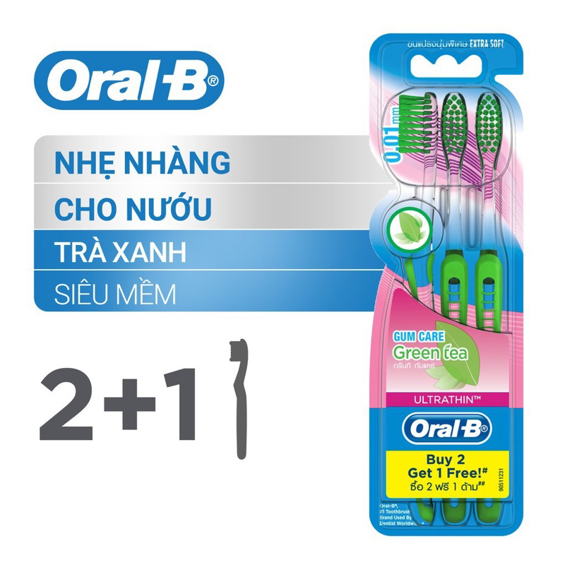 Bàn chải OralB tinh chất Trà Xanh/ Trà Đen vỉ 3 cây