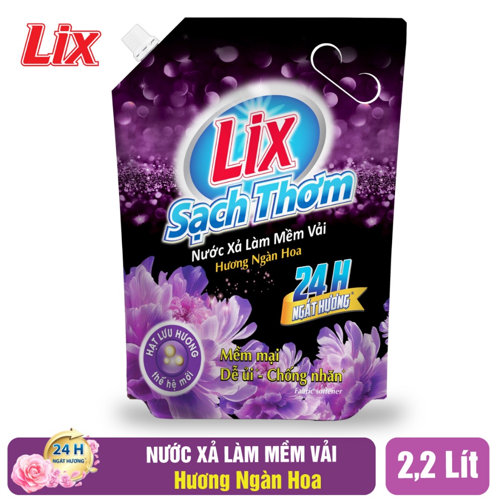 COMBO 2 túi nước xả vải LIX Sạch Thơm hương ngàn hoa (2 túi x 2.2 lít) L17702