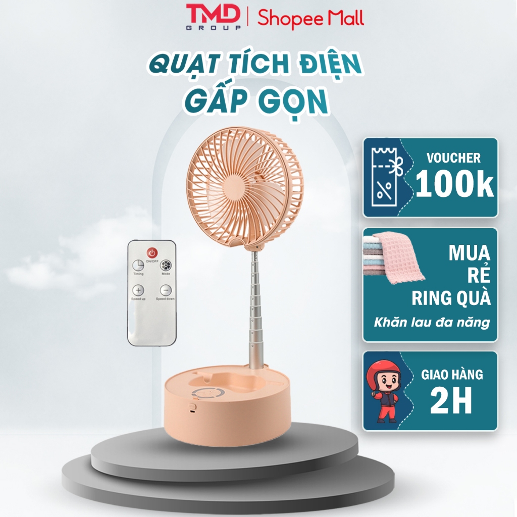 Quạt tích điện gấp gọn TMD GROUP - Điều khiển từ xa kiêm đèn ngủ, công suất lớn 25W, Pin trâu 7200mAh