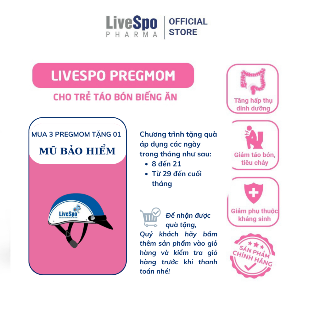 3 Hộp Bào tử lợi khuẩn LiveSpo Pregmom hỗ trợ giảm táo bón rối loạn tiêu hóa, tăng cường sức đề kháng (Hộp 20 ống x5ml)