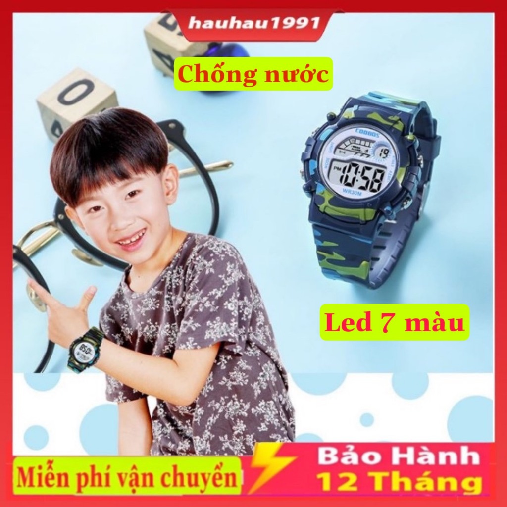 Đồng hồ Trẻ em chống nước tốt, đồng hồ bé trai, đồng hồ bé gái, có đèn led 7 màu thời trang siêu cute