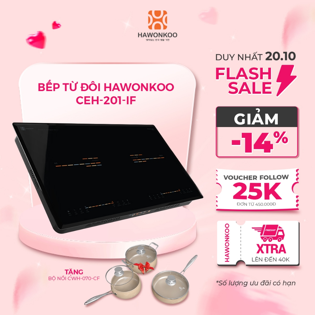 Bếp Điện Đôi 1 Từ 1 Hồng Ngoại Hawonkoo CEH-201-IF Inventer 4200W Hàng Chính Hãng Bảo Hành 2 Năm - Thương Hiệu Hàn Quốc