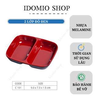 Dĩa Tiêu Hai Ngăn Nhựa Melamine Đỏ Đen Cao Cấp