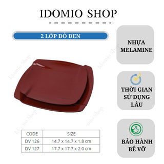 Dĩa Nhựa Melamine Vuông Hai Lớp Đỏ Đen
