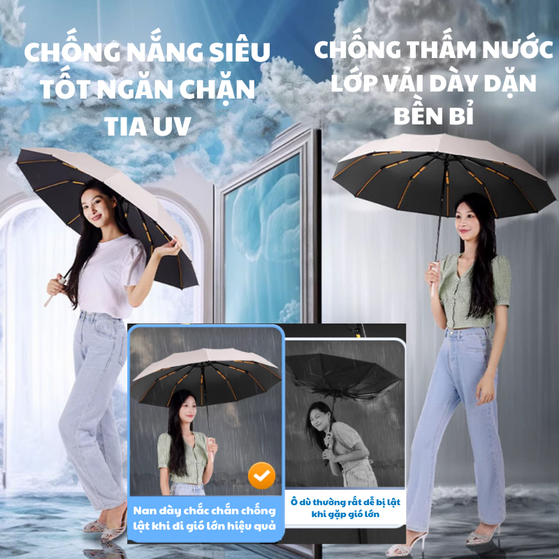 Ô Che Mưa Cao Cấp Qin 84 Nan Chống Lật Tuyệt Đối Kích Thước 120CM