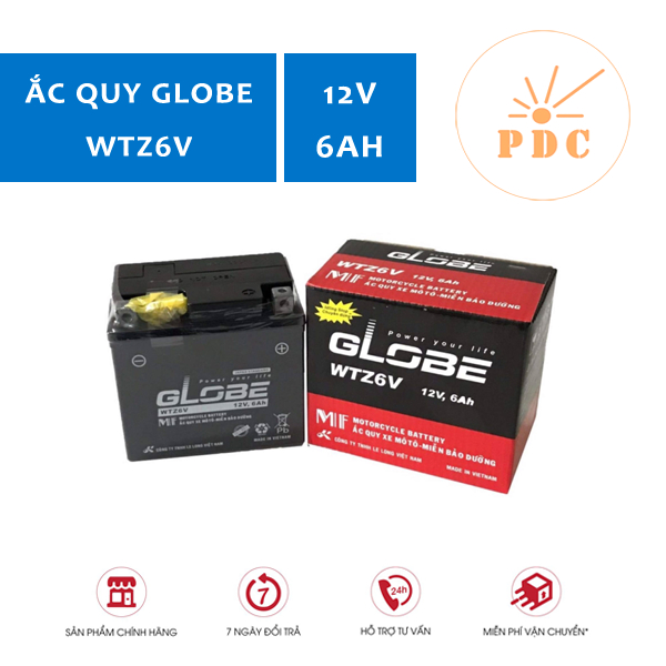 Bình Ắc Quy Xe Máy GLOBE WTZ6V 12V 6AH