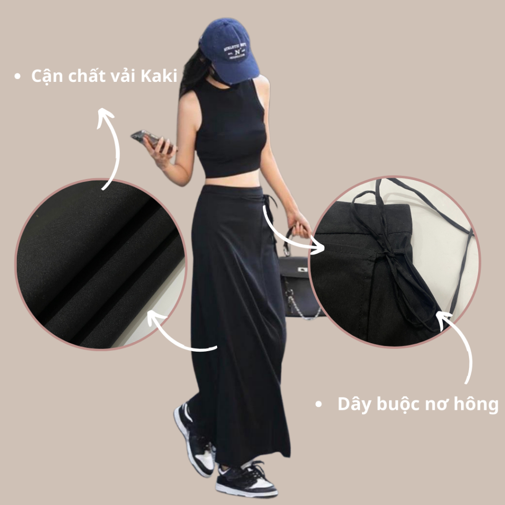Chân váy nữ BIGSIZE chân váy midi thiết kế vạt hông buộc nơ 582