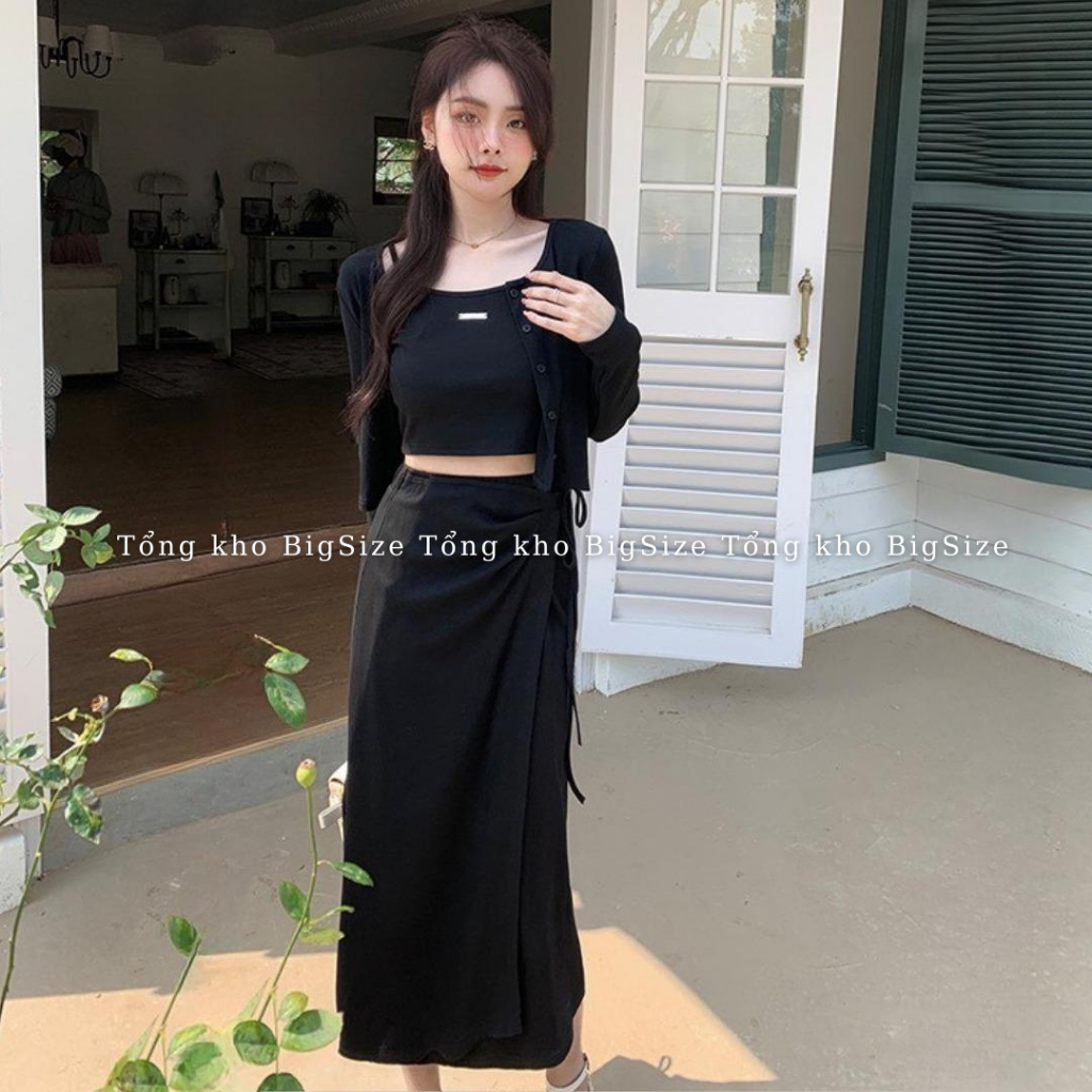 Chân váy nữ BIGSIZE chân váy midi thiết kế vạt hông buộc nơ 582