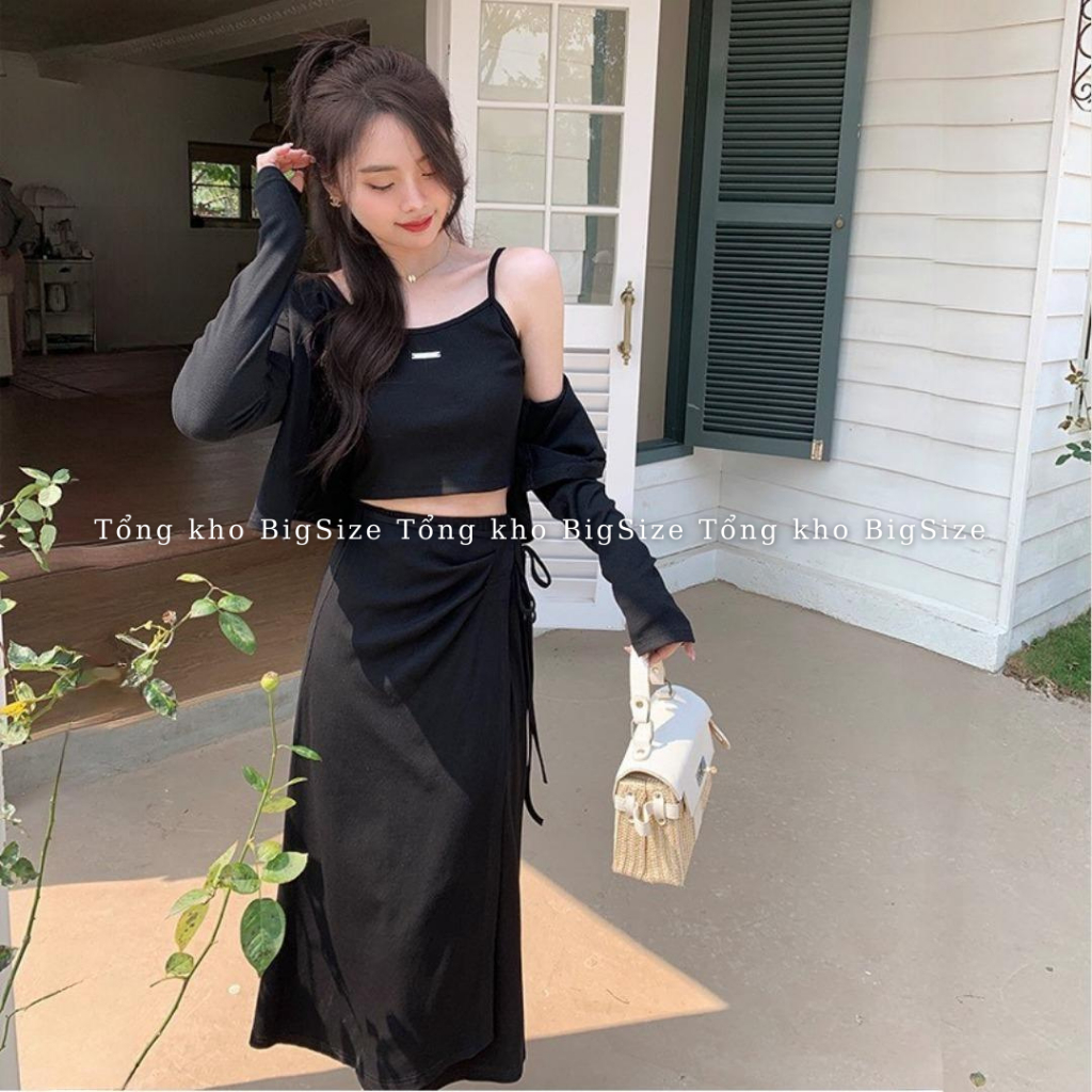 Chân váy nữ BIGSIZE chân váy midi thiết kế vạt hông buộc nơ 582