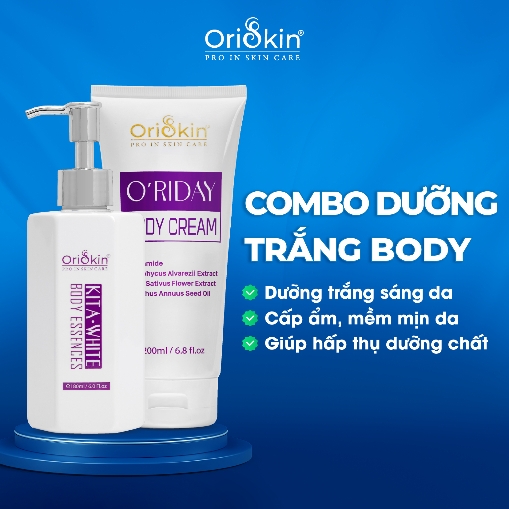 Bộ Dưỡng Trắng, Cấp Ẩm Body Gồm Sữa Dưỡng Trắng Da Kita White Body Essences Và Kem Dưỡng Da Body Ori’day Body  Cream