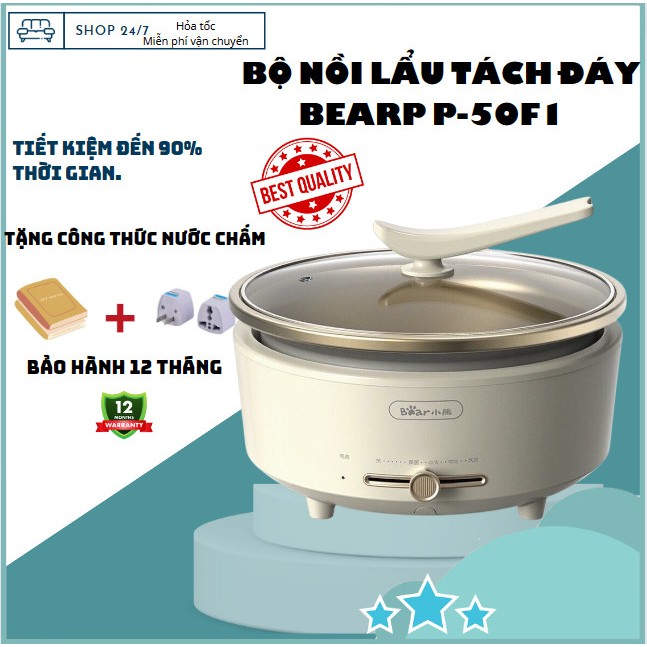 Nồi Lẩu Nướng Chiên Xào Đa Năng Chống Dính Bear 5 Lit P50F1 Tháo Dời-Gia dụng Trần Hằng