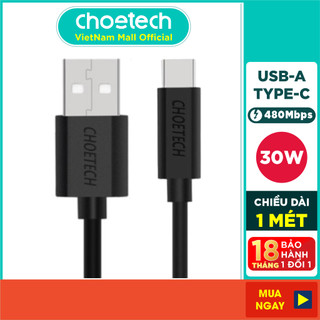 Dây Cáp Sạc USB to Type C 30W Dài 1 Mét Sạc Nhanh iPhone 15, Điện Thoại Android CHOETECH AC0002 - Hàng Chính Hãng