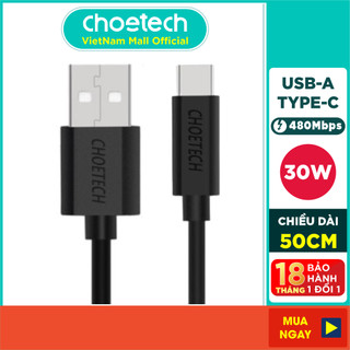Dây Cáp Sạc Điện Thoại USB to Type C 30W Dài 50cm CHOETECH AC0001 - Hàng Chính Hãng