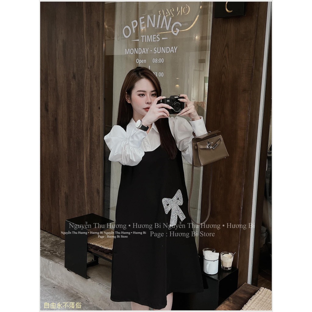 Váy phối sơmi nơ đá sm