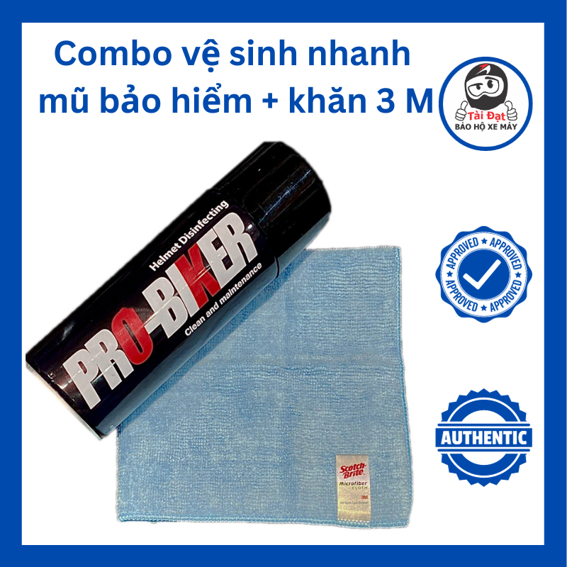COMBO Khăn 3M Micro Viber và chai xịt bọt tuyết vệ sinh khô găng tay, mũ bảo hiểm Probiker