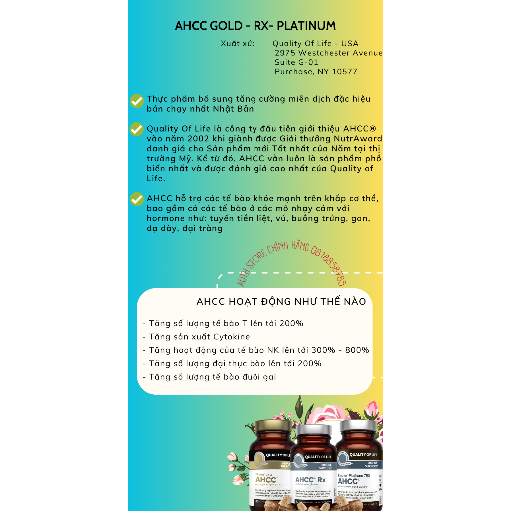 AHCC Platinum 750mg Tăng Cường Miễn Dịch,Hỗ Trợ Loại Bỏ HPV, Sùi 60v