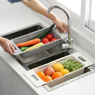 Rổ gác bồn rửa bằng lúa mì đa năng có thể thu kéo dài rổ rau củ trái cây
