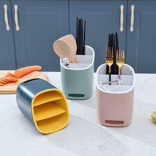 Ống nhựa đựng cắm đũa muỗng dao chia ngăn hai lớp thoát nước gọn gàng nhà bếp