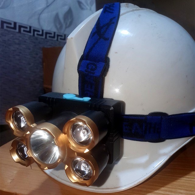 Đèn PIN đội đầu 5 bóng T6 siêu sáng, chống nước, chiếu sáng khoảng cách xa 200m YUGENZI