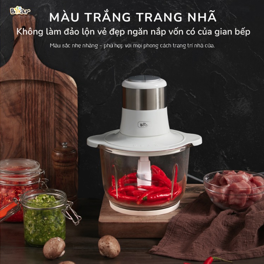 Máy xay thịt đa năng Bear, dung tích 2L, dao xay 4 lưỡi, xay thịt, cua, cá, rau củ quả – Hàng chính hãng BH 6-18 tháng