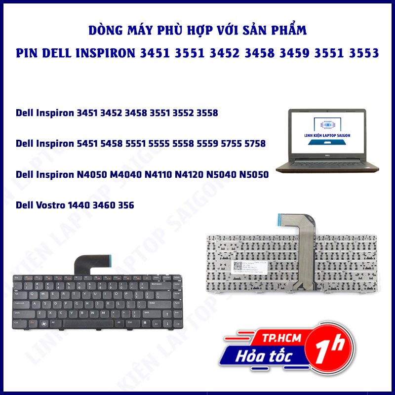Bàn phím Laptop Dell Insprion 3451 3452 3458 3551 3552 3558 5451 5458 5551 5555 - Linh kiện Laptop Sài Gòn