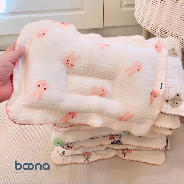 Gối xô sơ sinh Boona, gối lõm chống méo đầu hình chữ nhật cho bé shop BECON