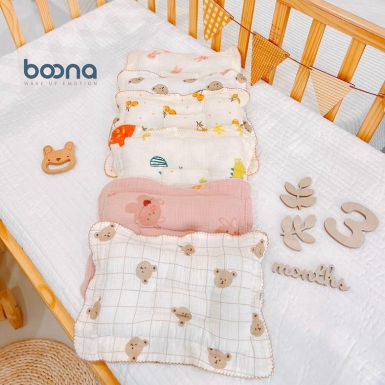 Gối xô sơ sinh Boona, gối lõm chống méo đầu hình chữ nhật cho bé shop BECON