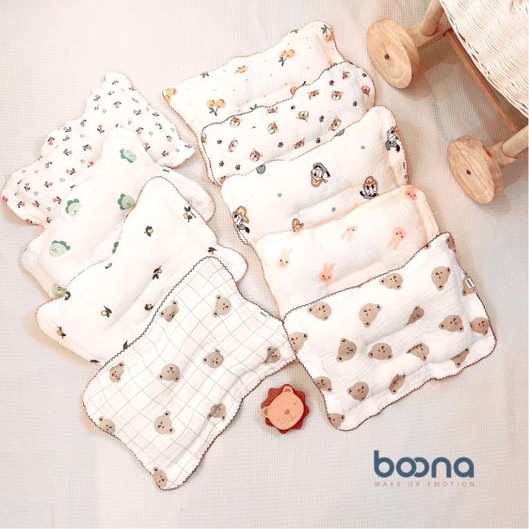 Gối xô sơ sinh Boona, gối lõm chống méo đầu hình chữ nhật cho bé shop BECON