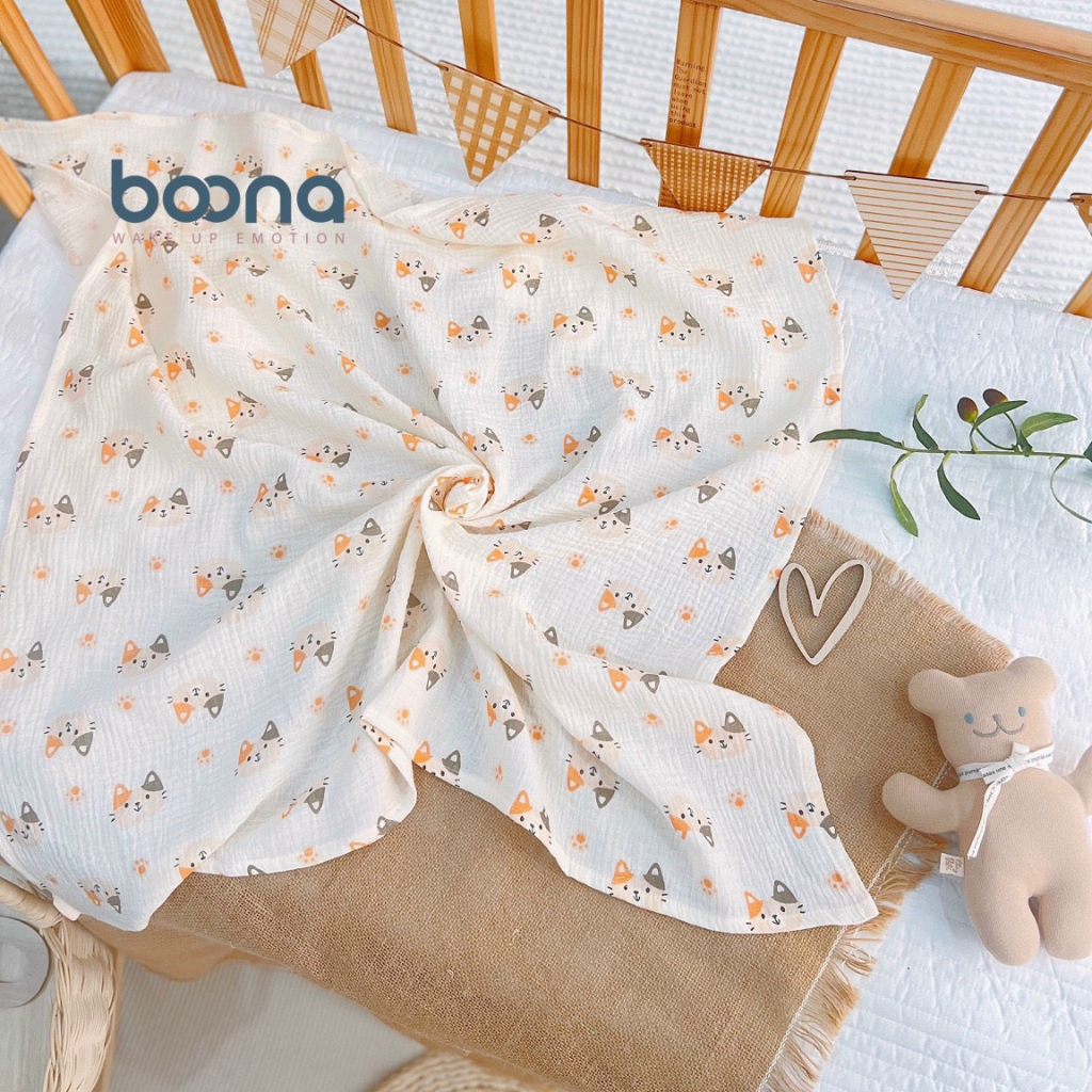 Khăn tắm xô Muslin cao cấp BOONA chính hãng 4 lớp đa năng cho bé