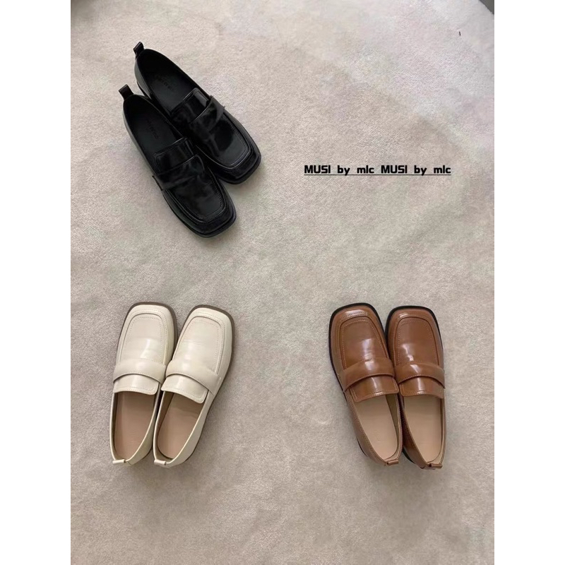 MUSI retro phong cách Anh quốc giày mũi vuông miệng sâu cho nữ 2023 mới da mềm giày lười da