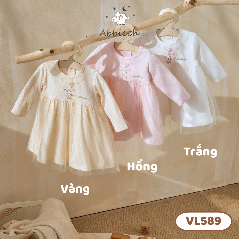 Váy dài cotton ABBIEOH chân váy tùng lưới cách điệu cho bé gái 0-3 tuổi VL589