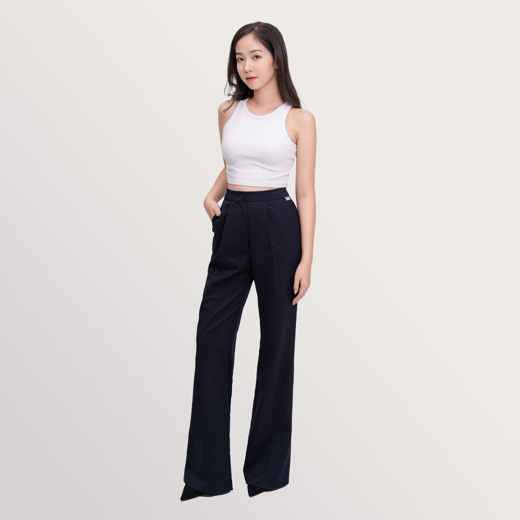 Quần ống loe nữ dáng đứng, cạp cao tôn dáng MKG thanh lịch, hiện đại, chất liệu mềm mịn WQL