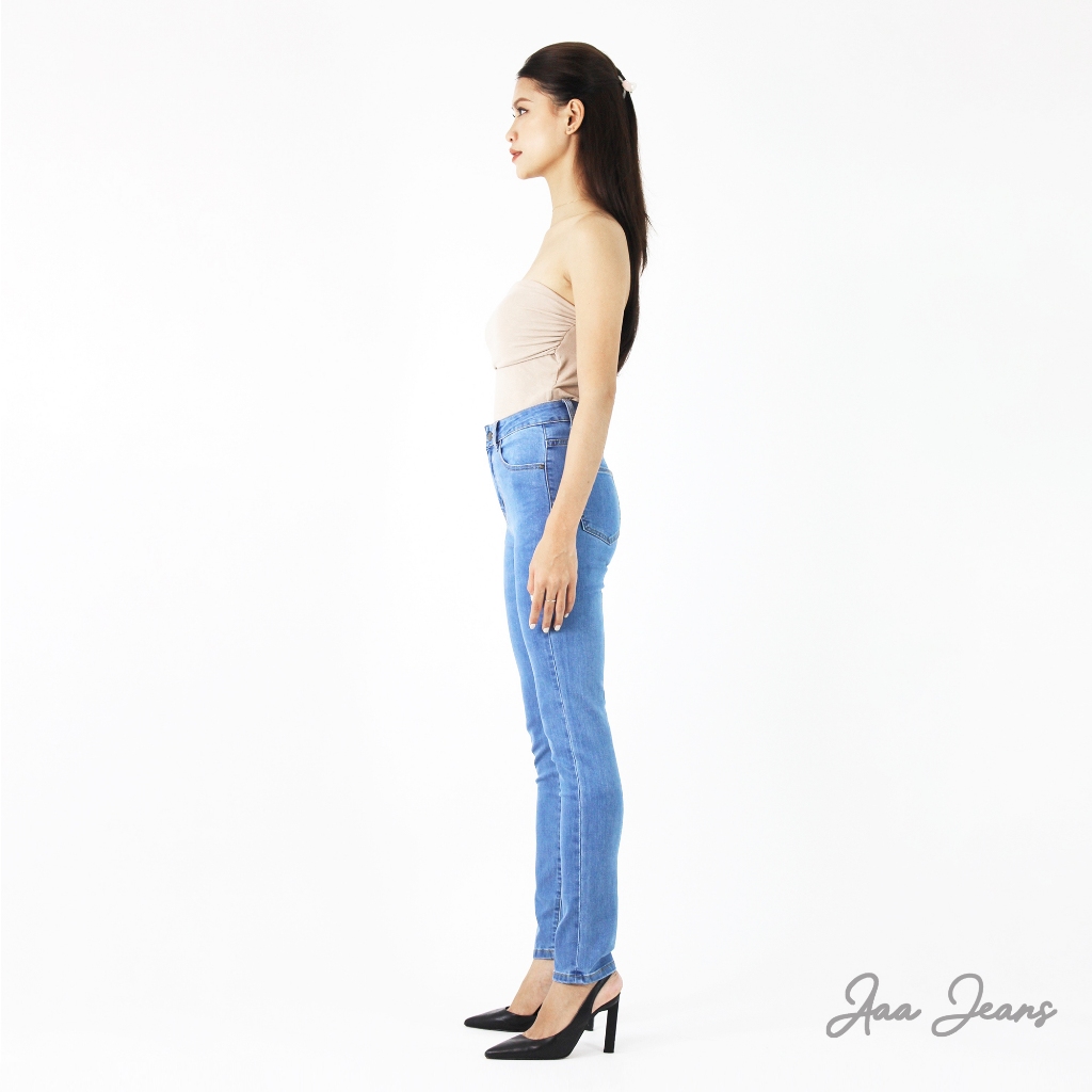 Quần Jean Nữ Dài Lưng Cao Dáng Skinny Xanh Biển Aaa Jeans