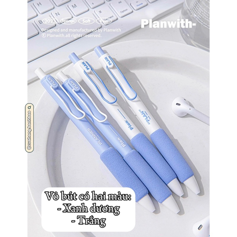 PLANWITH BÚT VIẾT GEL, ĐỆM CẦM TAY MỀM, MỰC ĐEN, NGÒI 0.5mm | CHBB