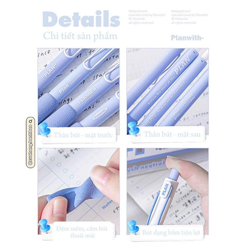 PLANWITH BÚT VIẾT GEL, ĐỆM CẦM TAY MỀM, MỰC ĐEN, NGÒI 0.5mm | CHBB