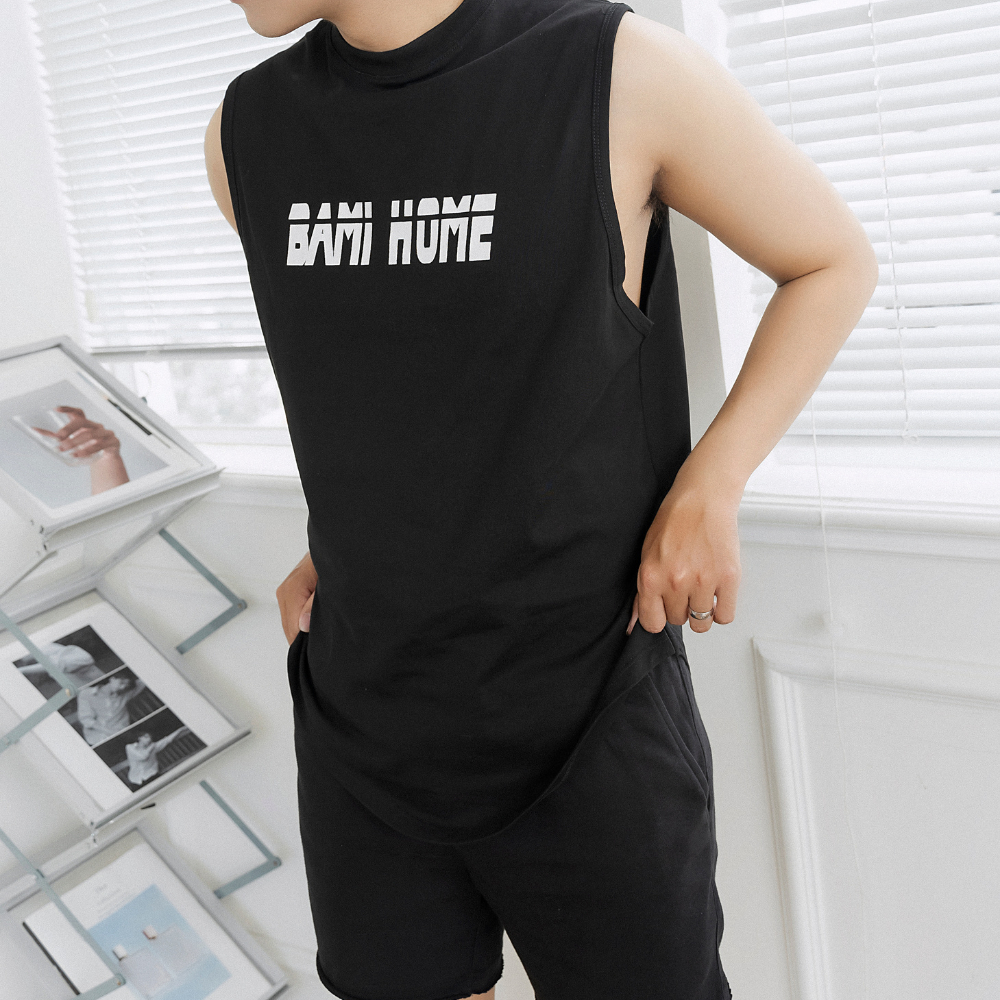 Set quần áo tập gym nam BAMIHOME Quần gym vải xi co giãn và áo tanktop cotton  ATT04 QG04