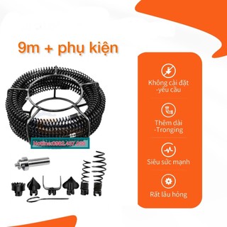 Dây thông cống phi 16mm (dài 3-6-9m dùng máy khoan + 8 phụ kiện