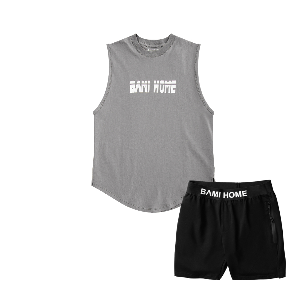 Set quần áo tập gym BAMIHOME Quần gym cotton co giãn và áo tanktop cotton ATT04 QG03