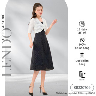 Đầm Váy Công Sở LENDO Dáng Xòe Chữ A Hai Dây Phối Áo Khoác Ren Lửng Trắng SB220709