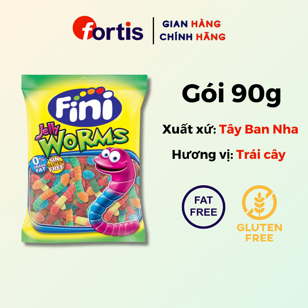 Kẹo dẻo Fini Jelly Worms Sâu chua 90g Vị Trái Cây