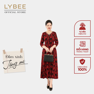 Đầm trung niên thiết kế LYBEE LV884 thun kim sa co giãn sang trọng cho mẹ đi chơi dự tiệc