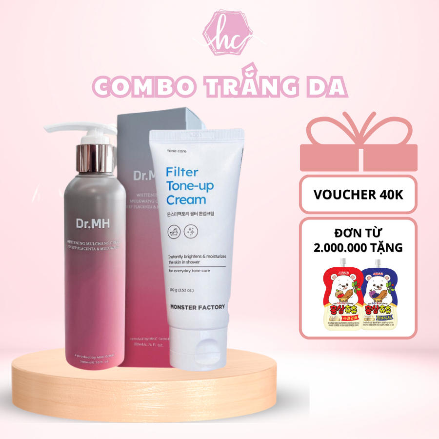 Combo trắng da hiệu quả Sữa tắm DR.MH Placenta & Mulgwang Whitening body + Kem Kích Trắng Nâng Tone Dưỡng Da Body