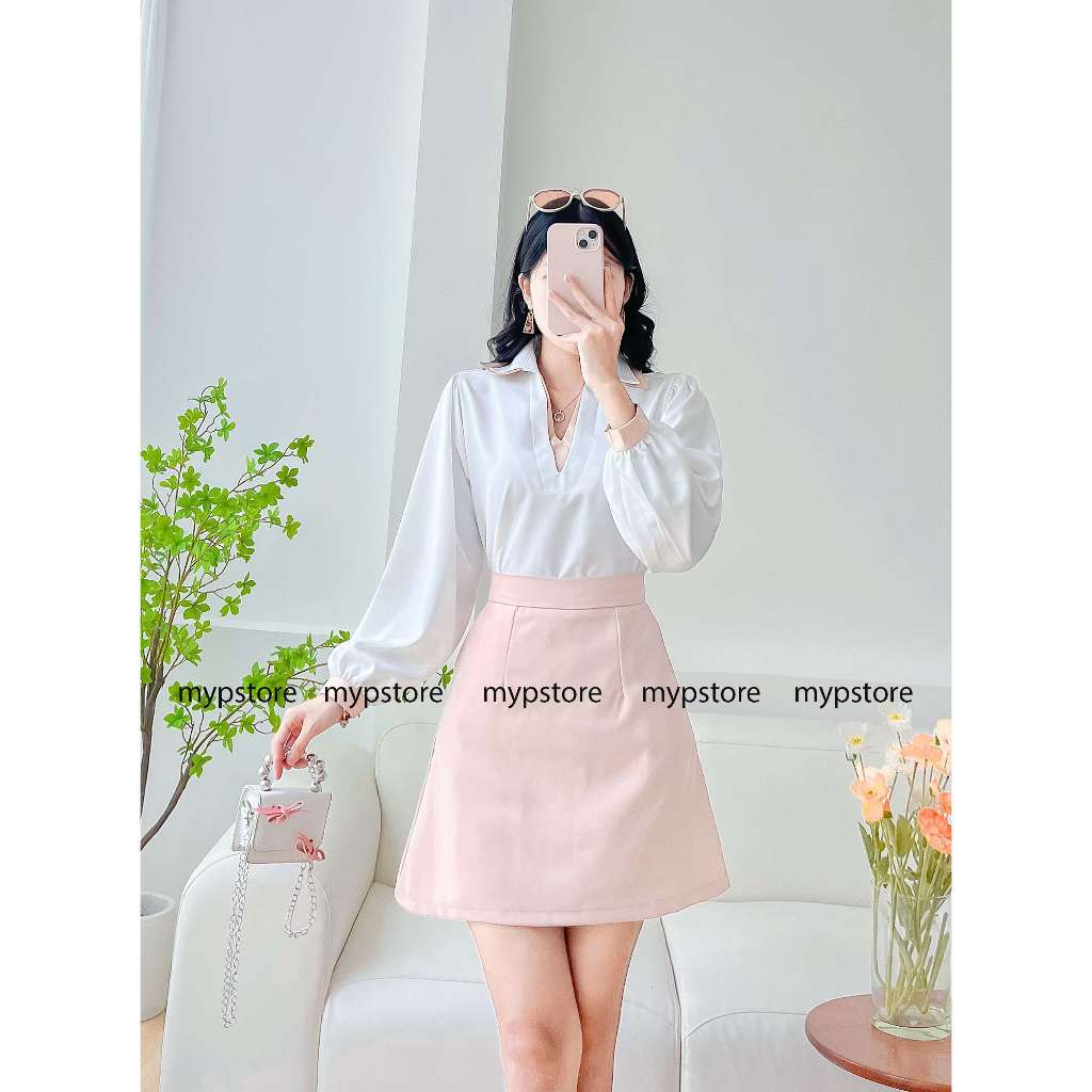 Áo bâu sơ mi tay dài phối viền màu Mypstore