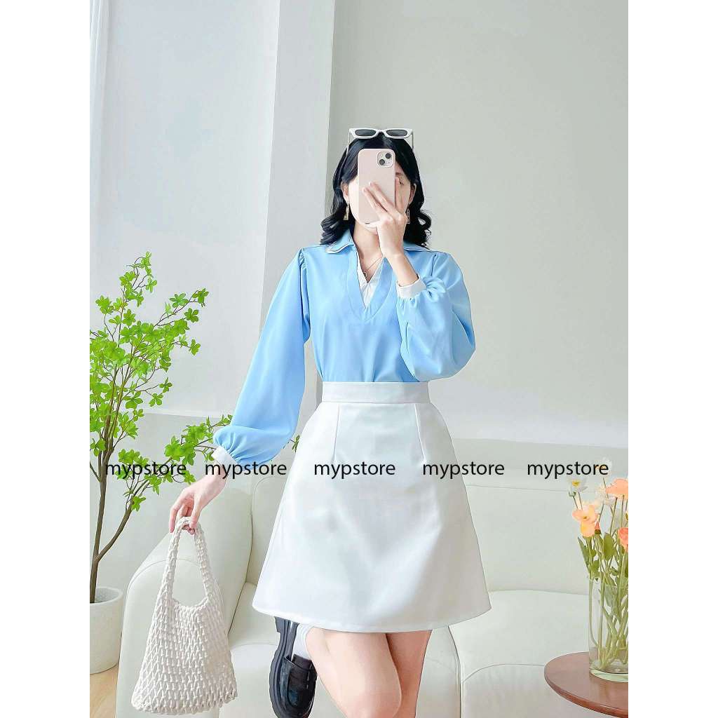 Áo bâu sơ mi tay dài phối viền màu Mypstore