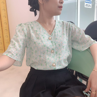 MS155 Áo sơ mi công sở nữ hoa xinh xắn, áo sơ mi kiểu nữ bánh bèo siêu xinh