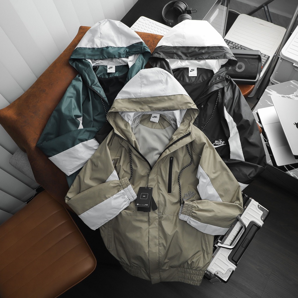 Áo khoác gió NK vải dù chống nước siêu đẹp phù hợp thể thao logo thêu nét căng phối màu raglan đẹp mắt