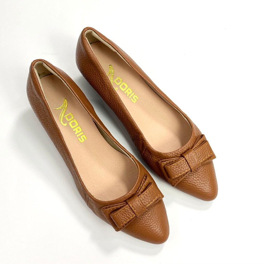 Giày nữ đế xuồng 5cm DN501 da thật - êm chân - mũi nhọn gắn nơ-  CÓ BẢO HÀNH-CÓ SIZE 40